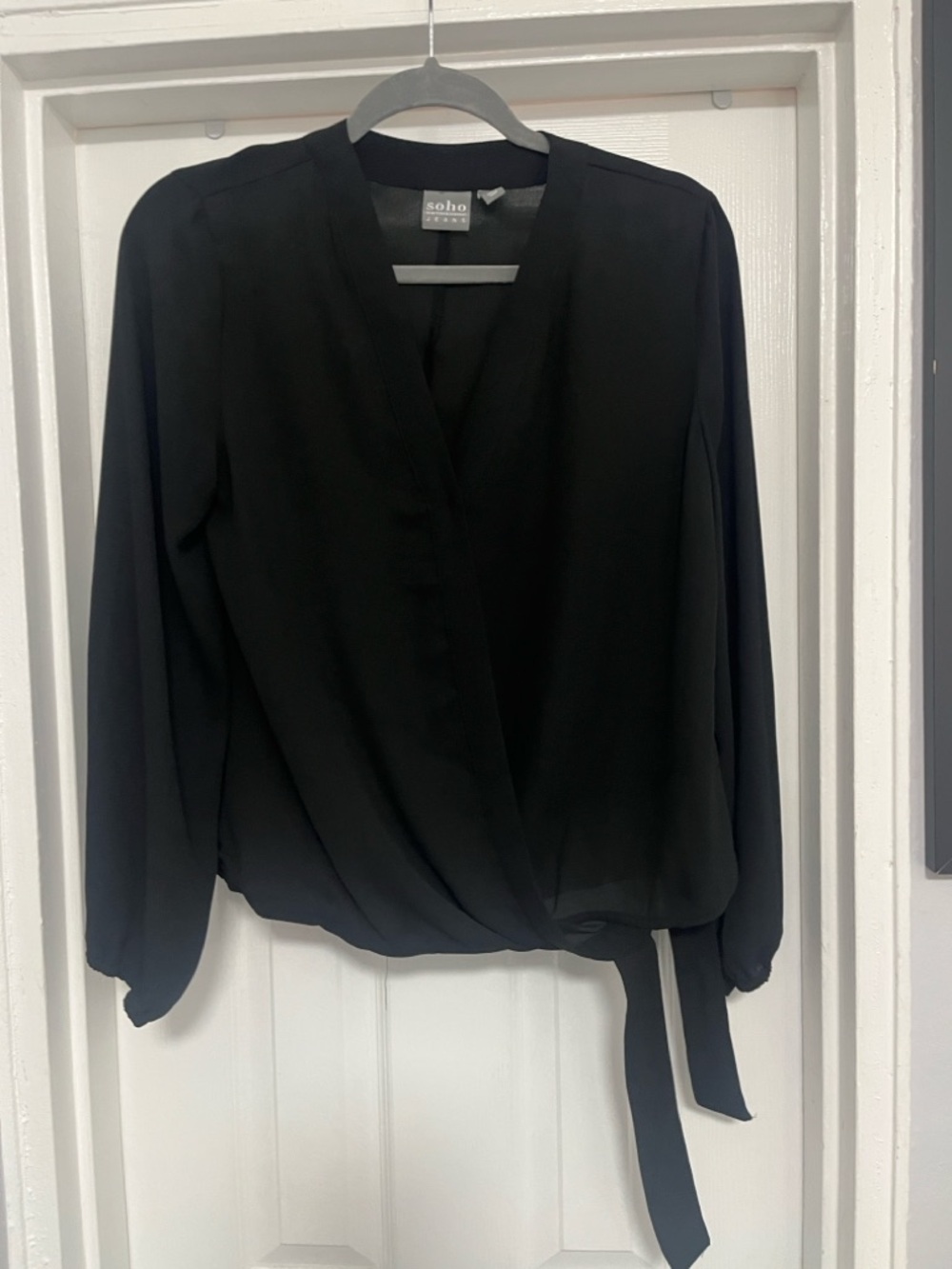 Soho Black Wrap-Front Blouse with Side Tie